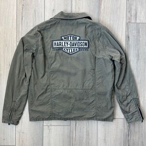 Y2K Harley Davidson Army Green Canvas Black Nylon Reversible Jacket